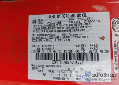 2007 Ford Mustang V6 Deluxe/V6 Premium from USA, damaged, VIN 1ZVFT80N875206771